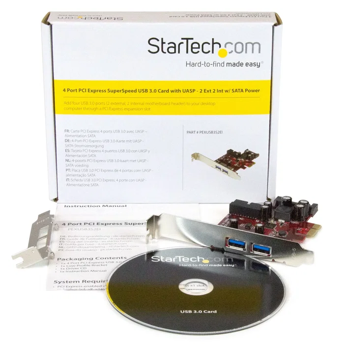 StarTech PEXUSB3S2EI Tarjeta PCI Express con 4 Puertos USB 3.2 Gen 1 (2 Externos, 2 Internos)