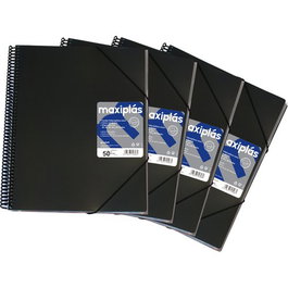 MAXIPLAS Set de 4 Carpetas de Fundas Tarifario A4 con Espiral PP Rígido Negro