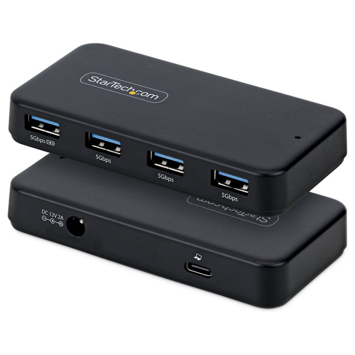 StarTech Hub USB 4 Puertos USB-A 5Gbps con Alimentación Propia y Cable Host 2-en-[1 USB-C/USB-A - Puerto Carga BC 1.2 - Incluye Adaptador 24W