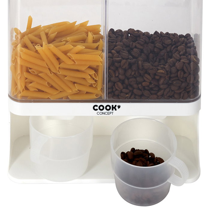 Cook Concept Dispensador 2 Compartimentos 3L para Cereales Café Frutos Secos con Vasos Graduados