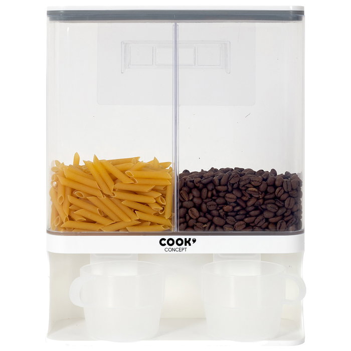 Cook Concept Dispensador 2 Compartimentos 3L para Cereales Café Frutos Secos con Vasos Graduados