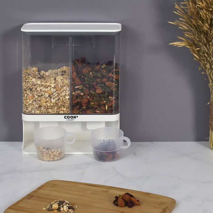 Cook Concept Dispensador 2 Compartimentos 3L para Cereales Café Frutos Secos con Vasos Graduados