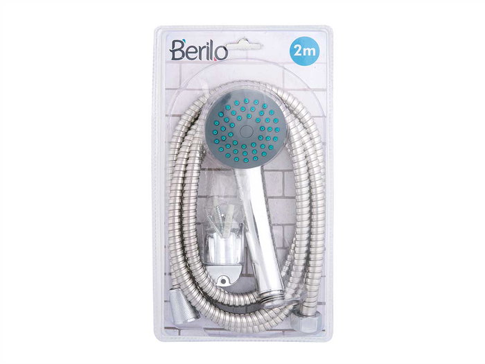 Berilo Teléfono Ducha y Manguera 2M, Plata, 15x28x6 cm, con Efecto Lluvia, Antical y Ahorro de Agua (Set de 12)