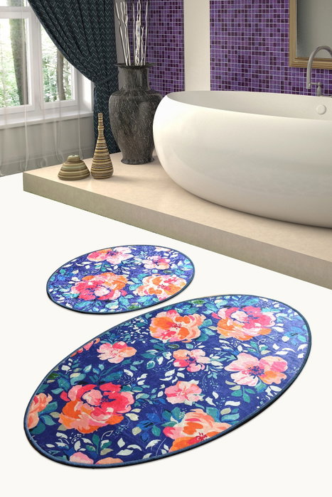 Mijölnir Flowers Djt Juego de Alfombras de Baño Antideslizantes 2 Piezas 50x60cm y 60x100cm Poliéster Lavable