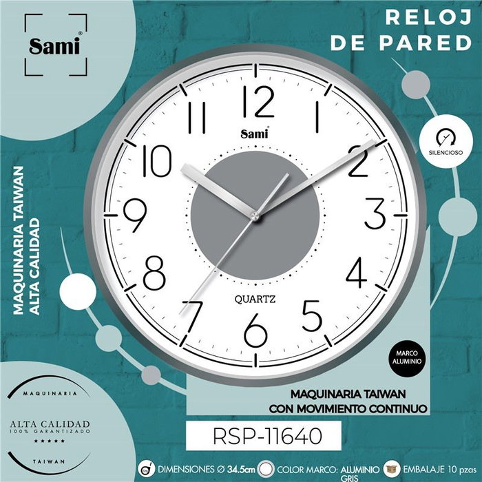 SAMI Reloj de Pared Red 34.5 cm marco aluminio HQ Taiwan