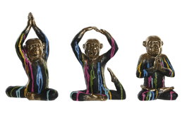 DKD Home Decor Figura de Resina Mono Yoga Surtido de 3 Unidades