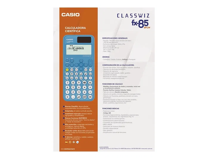 Casio FX-85SP CW ClassWiz Calculadora Científica Azul