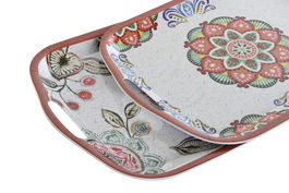 DKD Home Decor Bandeja Arabe Mandala 26 x 2.5 x 36 cm Blanco Terracota Melamina (6 Unidades)