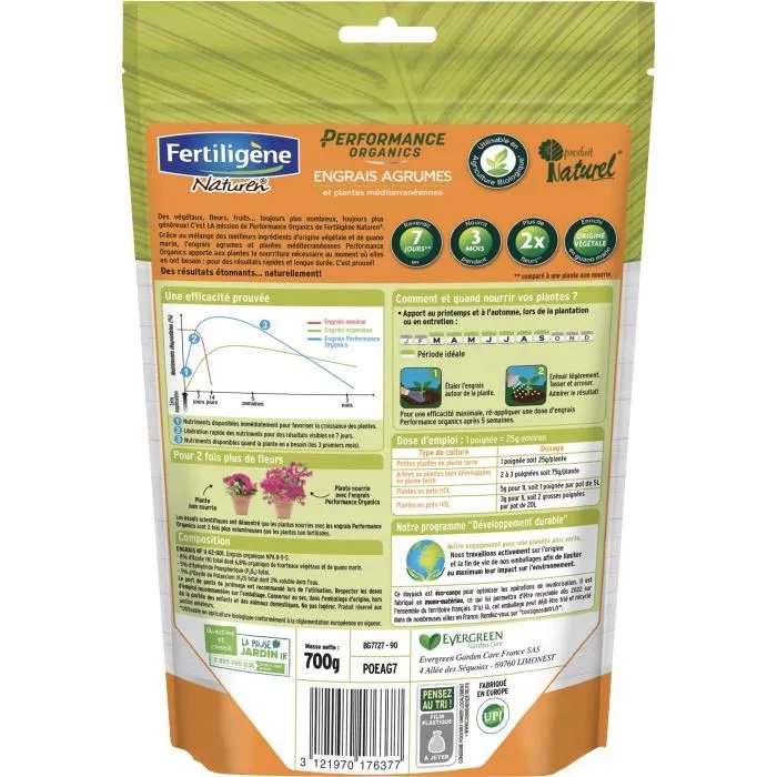 Fertiligene Fertilizante orgánico de alto rendimiento para cítricos y plantas mediterráneas - 700 g
