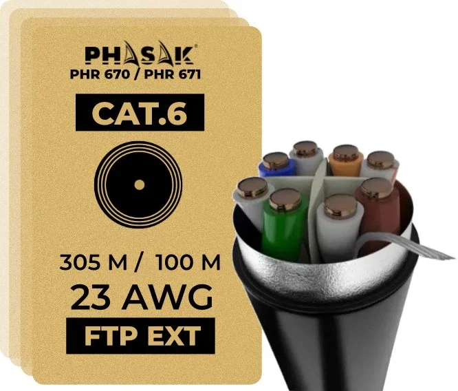 Phasak Bobina de Cable de Red PHR 670 Cat.6 F/FTP 305m Negro Phasak Bobina de Cable de Red PHR 670 Cat.6 F/FTP 305m Negro