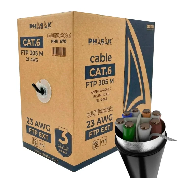 Phasak Bobina de Cable de Red PHR 670 Cat.6 F/FTP 305m Negro Phasak Bobina de Cable de Red PHR 670 Cat.6 F/FTP 305m Negro
