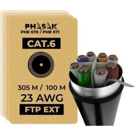 Phasak PHR 670 Bobina de cable RJ45 FTP Cat.6 305m gris oscuro Phasak PHR 670 Bobina de cable RJ45 FTP Cat.6 305m gris oscuro