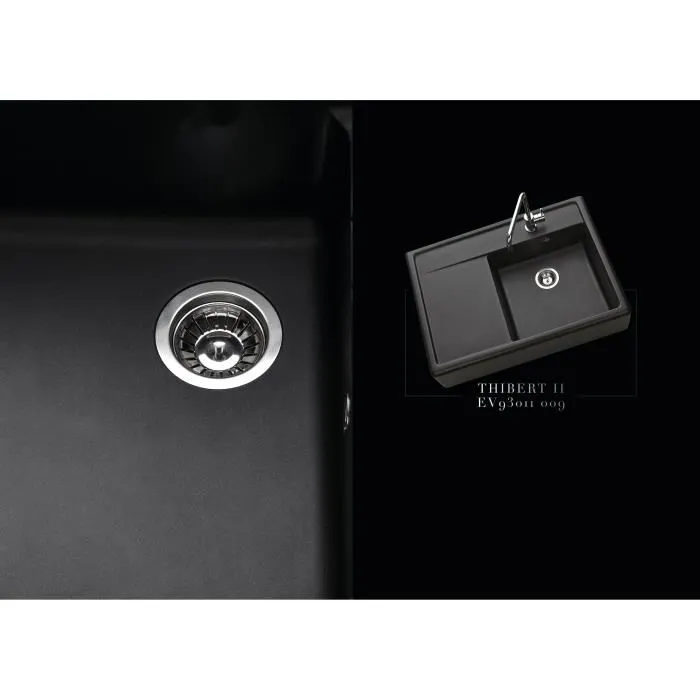 Fregadero sobre encimera Office Timbre - Granito - 1 lavabo 1 escurridor - 895x630 - Desagüe manual - Negro mate