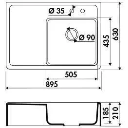 Fregadero sobre encimera Office Timbre - Granito - 1 lavabo 1 escurridor - 895x630 - Desagüe manual - Negro mate