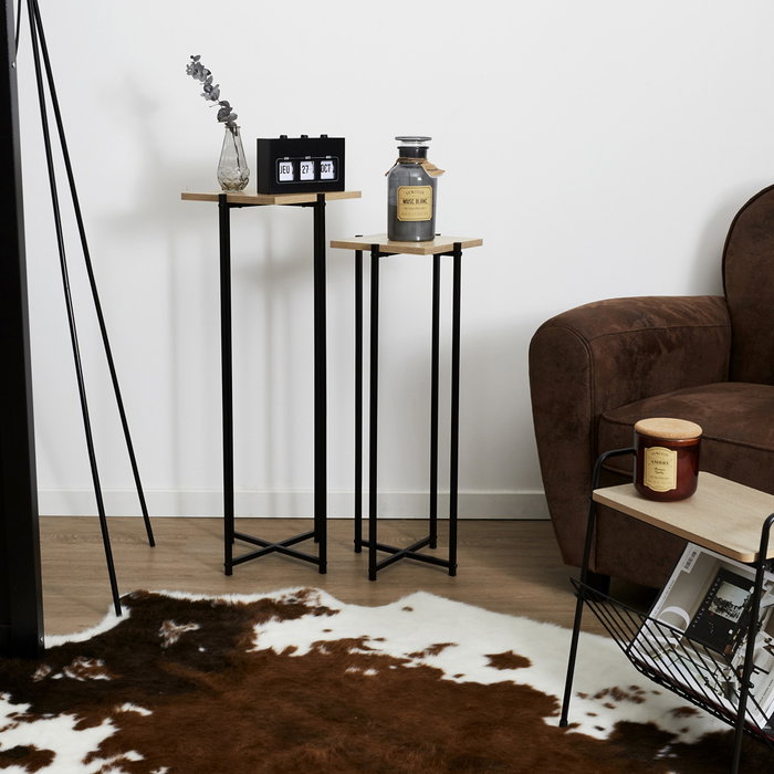 Home Deco Factory Essentiel Juego de 2 Pedestales Loka Negro Metal 30x30x82cm y 26x26x72cm