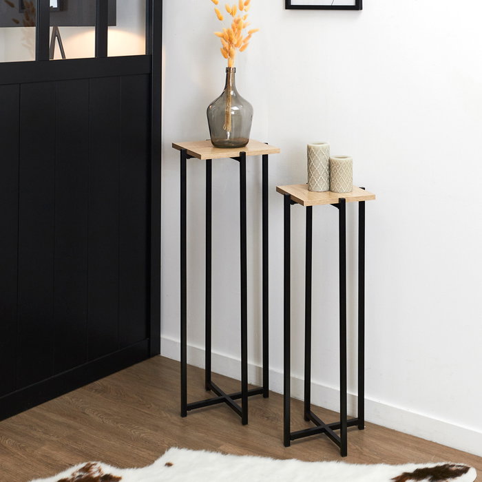 Home Deco Factory Essentiel Juego de 2 Pedestales Loka Negro Metal 30x30x82cm y 26x26x72cm