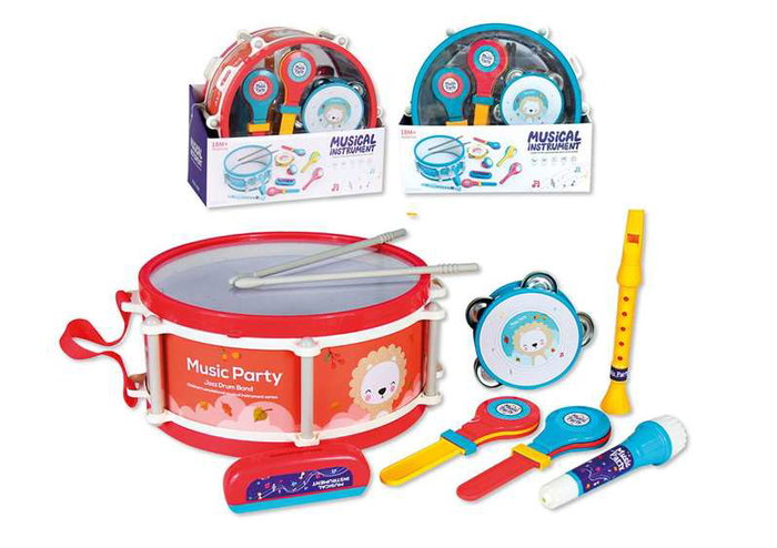 JugaToys Conjunto de instrumentos musicales con tambor, padereta, maracas, flauta y armónica