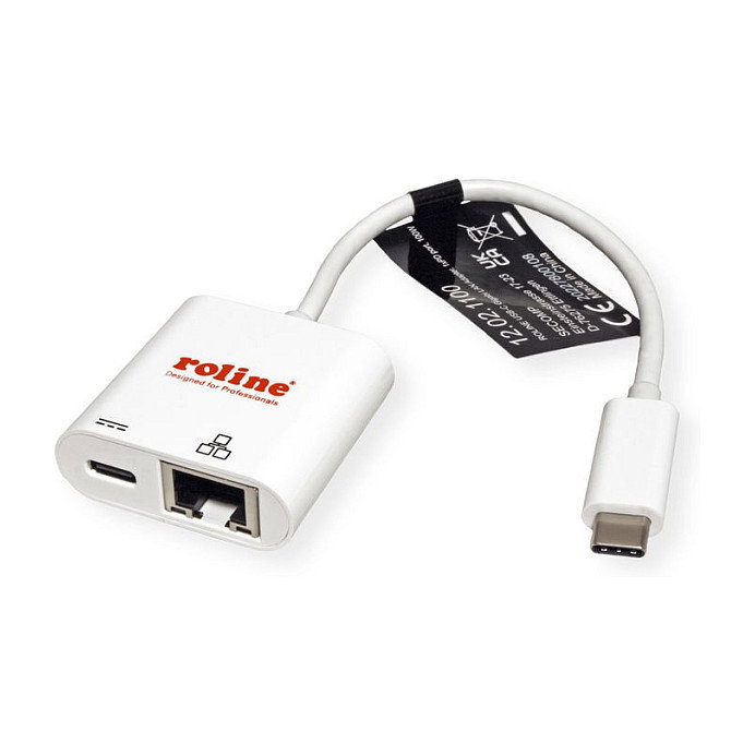 ROLINE Convertidor USB 3.2 Gen 2 Type C a Gigabit Ethernet con puerto PD 100W, Blanco