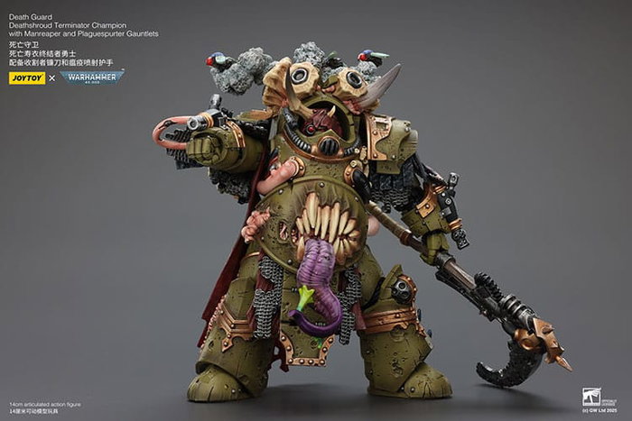 Warhammer 40k Figura 1/18 Death Guard Deathshroud Terminator Championwith Manreaper and Plaguespurter Gauntlets 14 cm