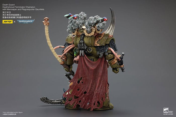 Warhammer 40k Figura 1/18 Death Guard Deathshroud Terminator Championwith Manreaper and Plaguespurter Gauntlets 14 cm