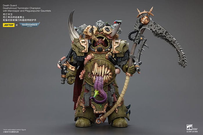 Warhammer 40k Figura 1/18 Death Guard Deathshroud Terminator Championwith Manreaper and Plaguespurter Gauntlets 14 cm
