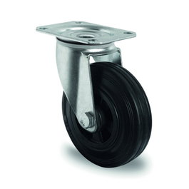 Rueda Industrial 100Ø Goma Negra Placa Giro 70kg 20B0014