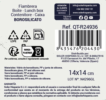 Quttin Fiambrera Cuadrada Hermética 550cc (12 Unidades)