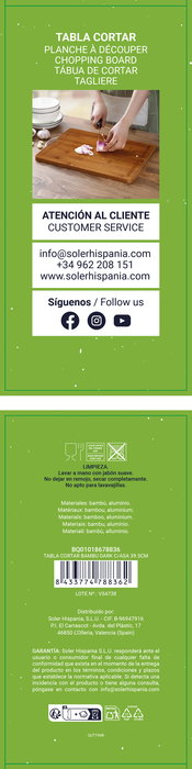 Quttin Tabla Cortar Bambú Dark con Asa 39.5 cm (12 Unidades)