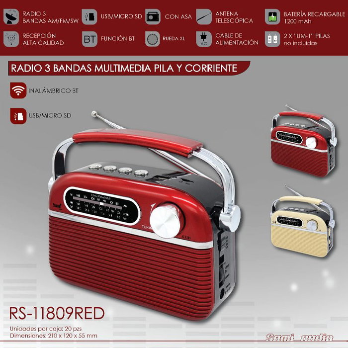 SAMI Radio Vintage AC/DC 3 Bandas con Bluetooth, USB, Micro SD y Aux