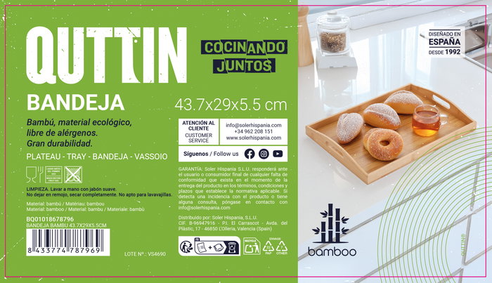 Inde Quttin Bandeja de Bambú 44,5 x 29,7 x 5,8 cm (8 Unidades)