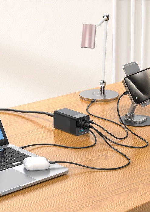eSTUFF Cargador Multi PD GaN 120W 4 Puertos (2 USB-C + 2 USB-A) Carga Inteligente para Portátil, Tablet y Móvil