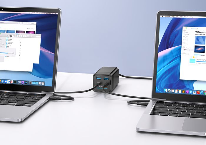 eSTUFF Cargador Multi PD GaN 120W 4 Puertos (2 USB-C + 2 USB-A) Carga Inteligente para Portátil, Tablet y Móvil