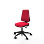Silla de oficina Elche con mecanismo Asincro tapizada con Tela color Rojo. Equipada con Base piramidal negra, Sin brazos y Ruedas 65mm nailon