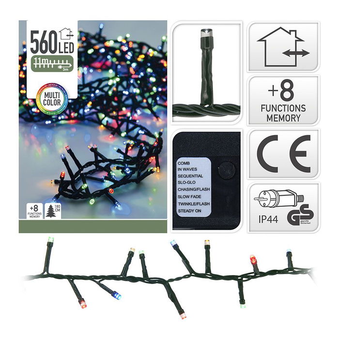 LED Guirnalda Exterior tipo Espino, 560 LEDs Multicolor, 14 Metros, Multifunción con 8 Programas, IP44 para Interior/Exterior