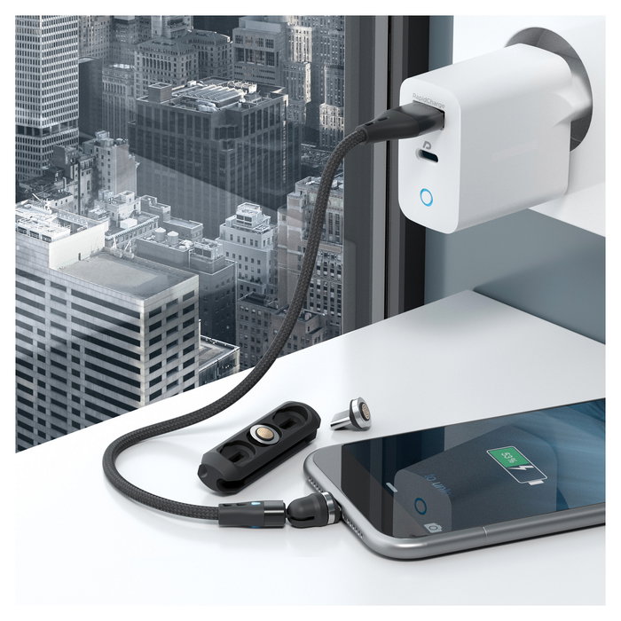 RealPower Cable Magnético MagneticCharge3 3A USB A 20 cm Negro con Adaptadores - REF: RealPower MagneticCharge3