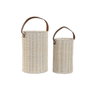 DKD Home Decor Set de 2 Portavelas de Ratán y Cristal con Asa