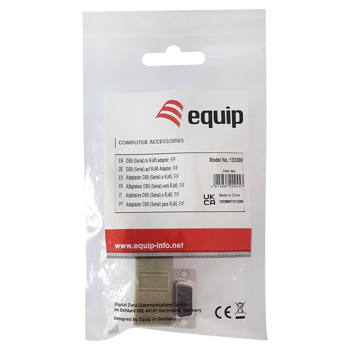 EQUIP Adaptador DB9 Serial a RJ45 Femenino Gris, Referencia Bu/Bu 8Pin, 72 mm