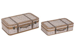 DKD Home Decor - Baúl Alpino de Madera, Set de 2 Piezas, 36x18x62 cm, Multicolor y Blanco, para Decoración
