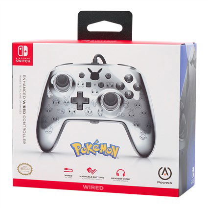 Power A Mando con Cable 1522785-01 para Nintendo Switch, Pikachu Negro/Plata, con Cable de 3m y Botones Asignables