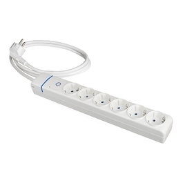 Solera Base Múltiple o Prolongador con 6 Tomas Schuko 2P+T, Interruptor Luminoso Azul, Cable 1.5 m, 3680W Máx, IP20, Policarbonato, Blanco/Azul