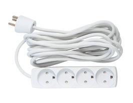 MicroConnect Regleta de Corriente Tipo Danés, 4 Tomas, Cable 5m, Blanca, con Protección Infantil, Certificado CE y RoHS