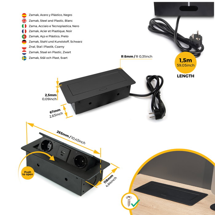 Emuca Multiconector para escritorio Atom 26 Lite Negro