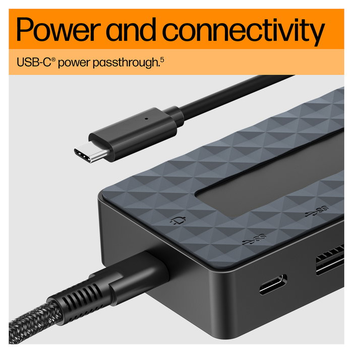 HP USB-C Hub Cargador Portatil Universal 65W con HDMI 2.0, DisplayPort 1.2, Ethernet y 3 Puertos USB, Color Negro