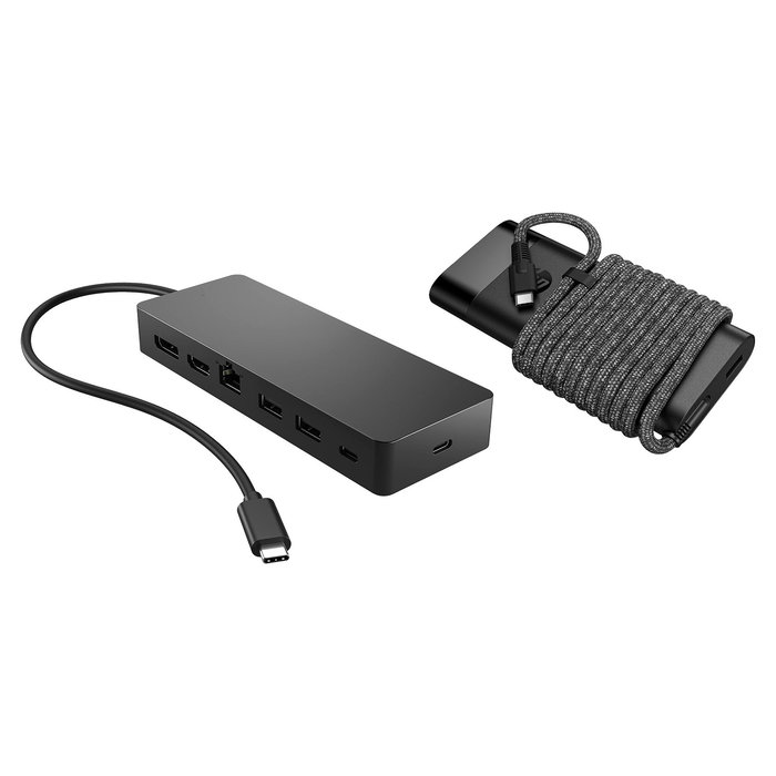 HP USB-C Hub Cargador Portatil Universal 65W con HDMI 2.0, DisplayPort 1.2, Ethernet y 3 Puertos USB, Color Negro