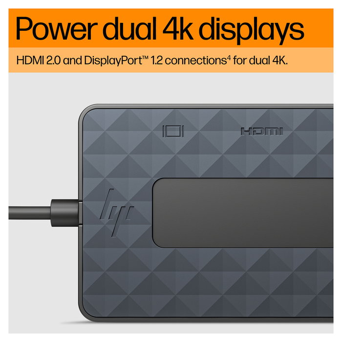 HP USB-C Hub Cargador Portatil Universal 65W con HDMI 2.0, DisplayPort 1.2, Ethernet y 3 Puertos USB, Color Negro