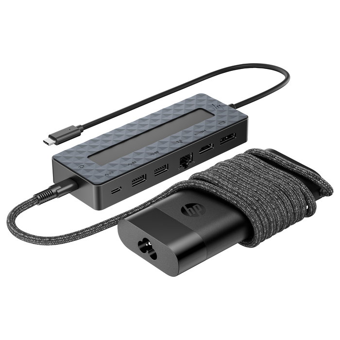 HP USB-C Hub Cargador Portatil Universal 65W con HDMI 2.0, DisplayPort 1.2, Ethernet y 3 Puertos USB, Color Negro