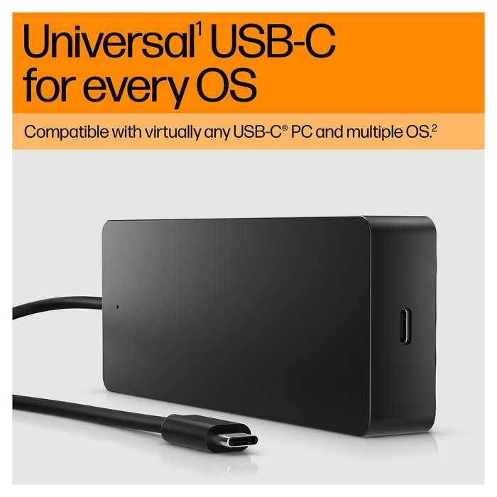 HP USB-C Hub Cargador Portatil Universal 65W con HDMI 2.0, DisplayPort 1.2, Ethernet y 3 Puertos USB, Color Negro