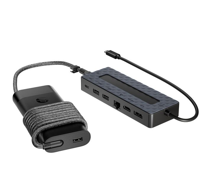 HP Hub y Cargador Universal USB-C Combo, Multiporta para PC con USB-C, Soporta Doble Pantalla 4K HDMI y DisplayPort