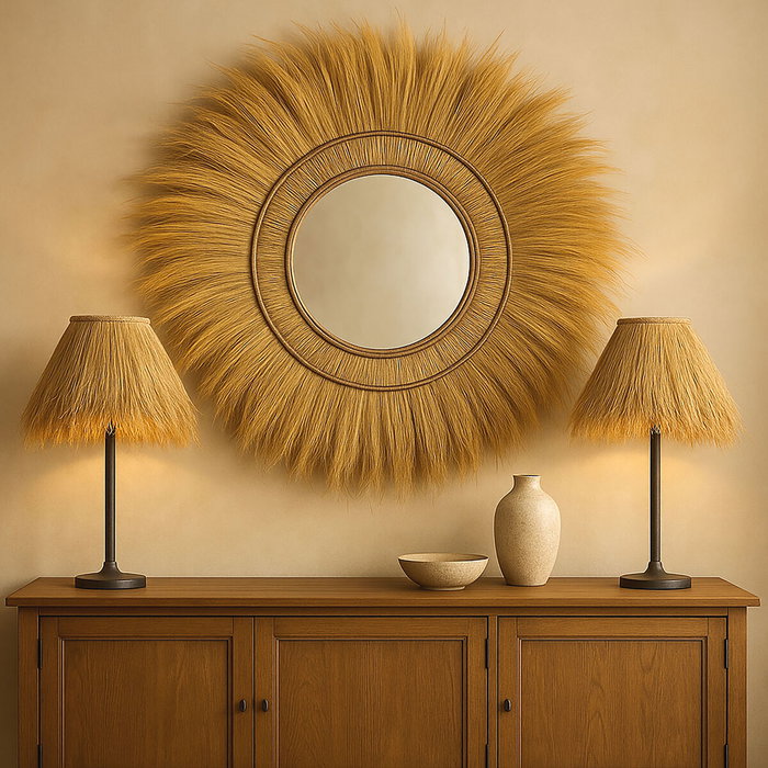 DKD Home Decor Espejo Balines Espej indo 24 Natural 110 x 110 x 11 cm Hecho a mano