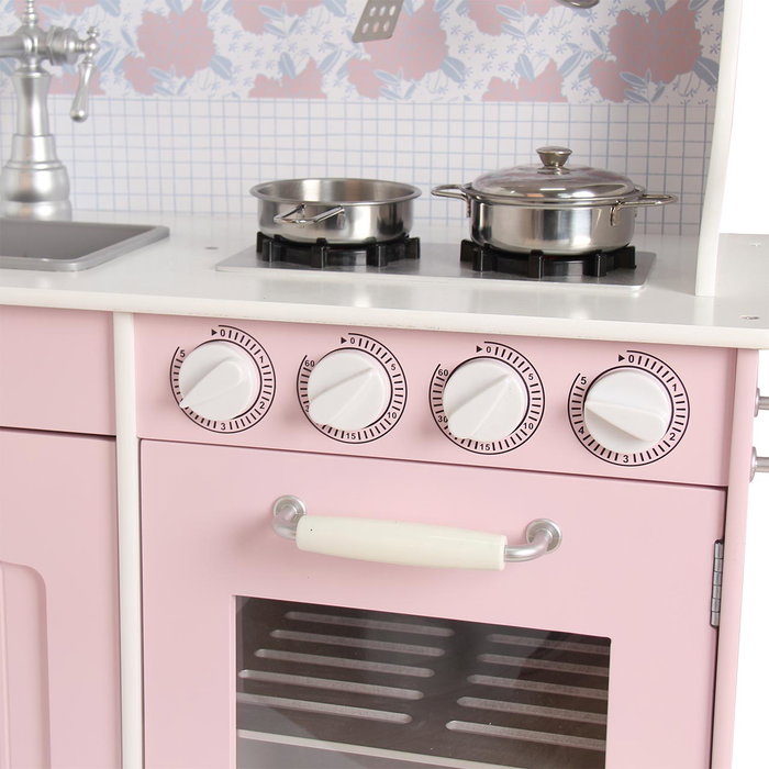 Deqube Cocina de Madera de 3 Módulos 94x30x102cm con Accesorios Metálicos para Niños +3 Años Deqube Cocina de Madera de 3 Módulos 94x30x102cm con Accesorios Metálicos para Niños +3 Años